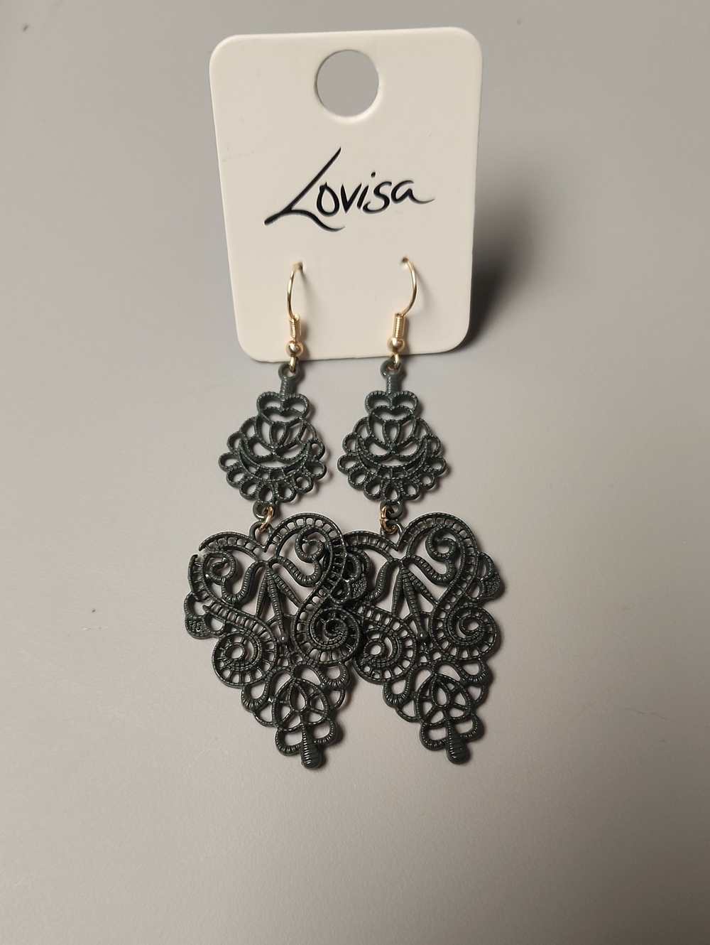 Dark Green Filigree Drop Earrings